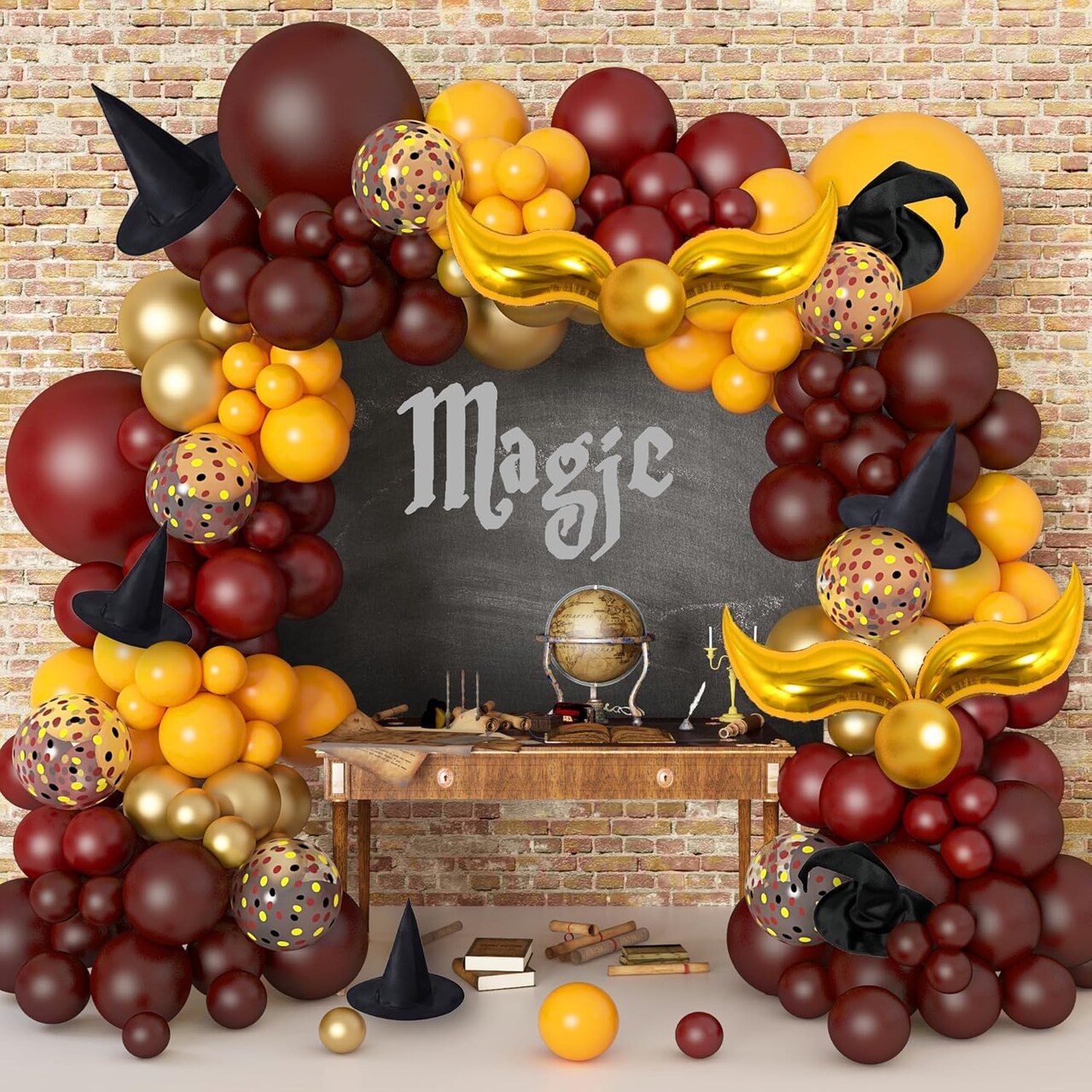 170 PCS Wizard School Balloon Garland – Burgundy & Gold for Kids Birthday & Baby Shower